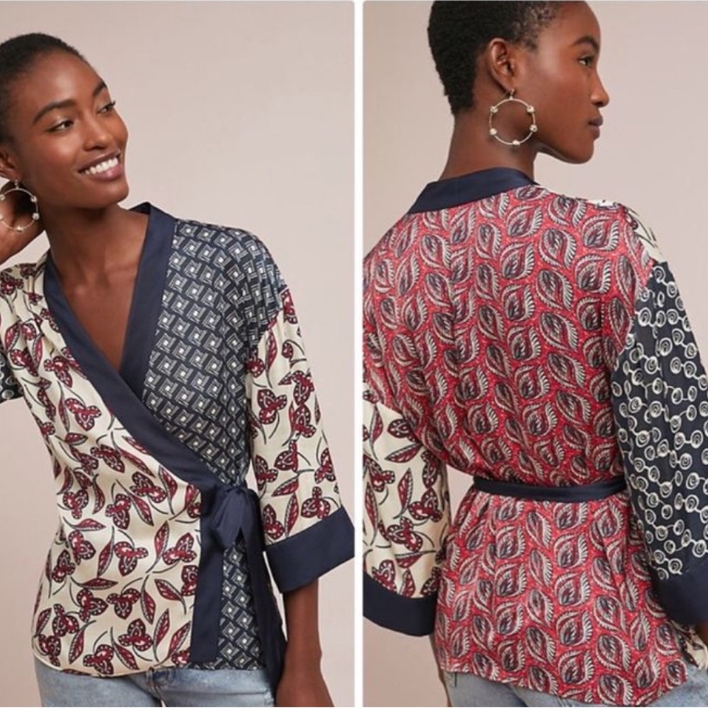 Meadow Rue by Anthropologie Patchwork Kimono Wrap Blouse